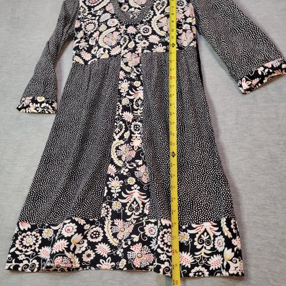 Boden Tunic Dress Womens 2 R 3/4 Sleeve Black Floral Polka Dot - Picture 12 of 16
